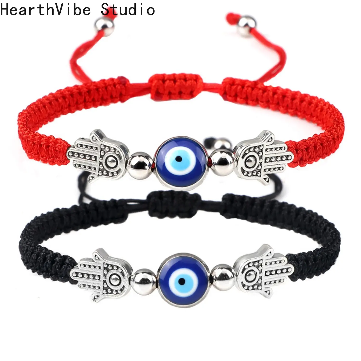HearthVibe Studio Adjustable Unisex Braided Rope Bracelet - Red Turkish Charm, Evil Eye Motif, Black Design, Bracelet with Charms, Sporty Wristband, Fashion Jewelry Friendship Gift