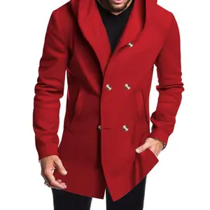 Men's Trench Coat Slim fit Double Breasted Belted Windbreaker Lapel Long Jacket Casual Windproof Overcoat