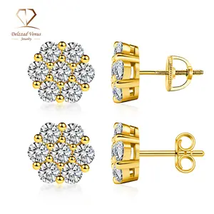 Delzzad S925 D Color VVS Synthetic Moissanite Flower Stud Earrings Mother's Day Gifts Jewelry