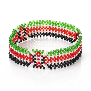 Beaded Kenya Bracelets for Men & Women - Non-Elastic Threaded Glass Beaded Bracelets -Handmade Waterproof Kenya Flag Beaded Bracelet
