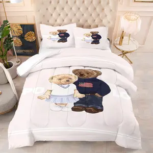 A set of small bear print bedding, including 1 quilt and 1 or 2 pillowcases without pillow inserts, soft bedroom decor gifts for children and adults