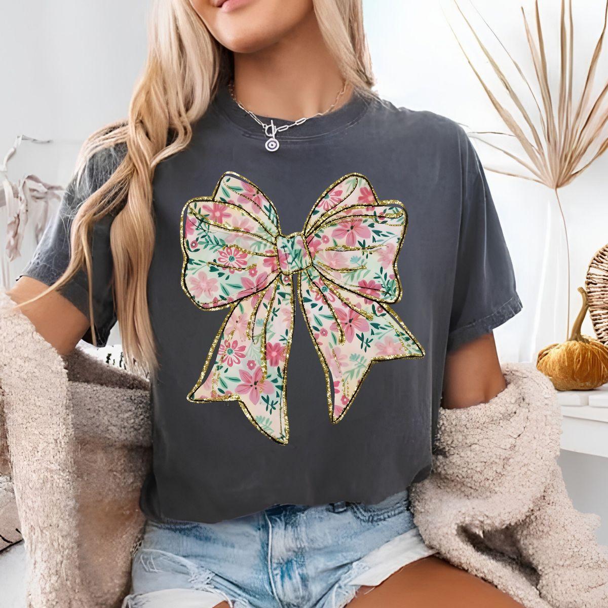 Comfort Colors Coquette Bow T-Shirt – Floral Bow Design, Soft Cotton Crewneck Style, Gift For Him Or Her, Streetwear Style Unisex Fits Casual Shirt With Cute Feminine Aesthetic And Trendy Everyday Look