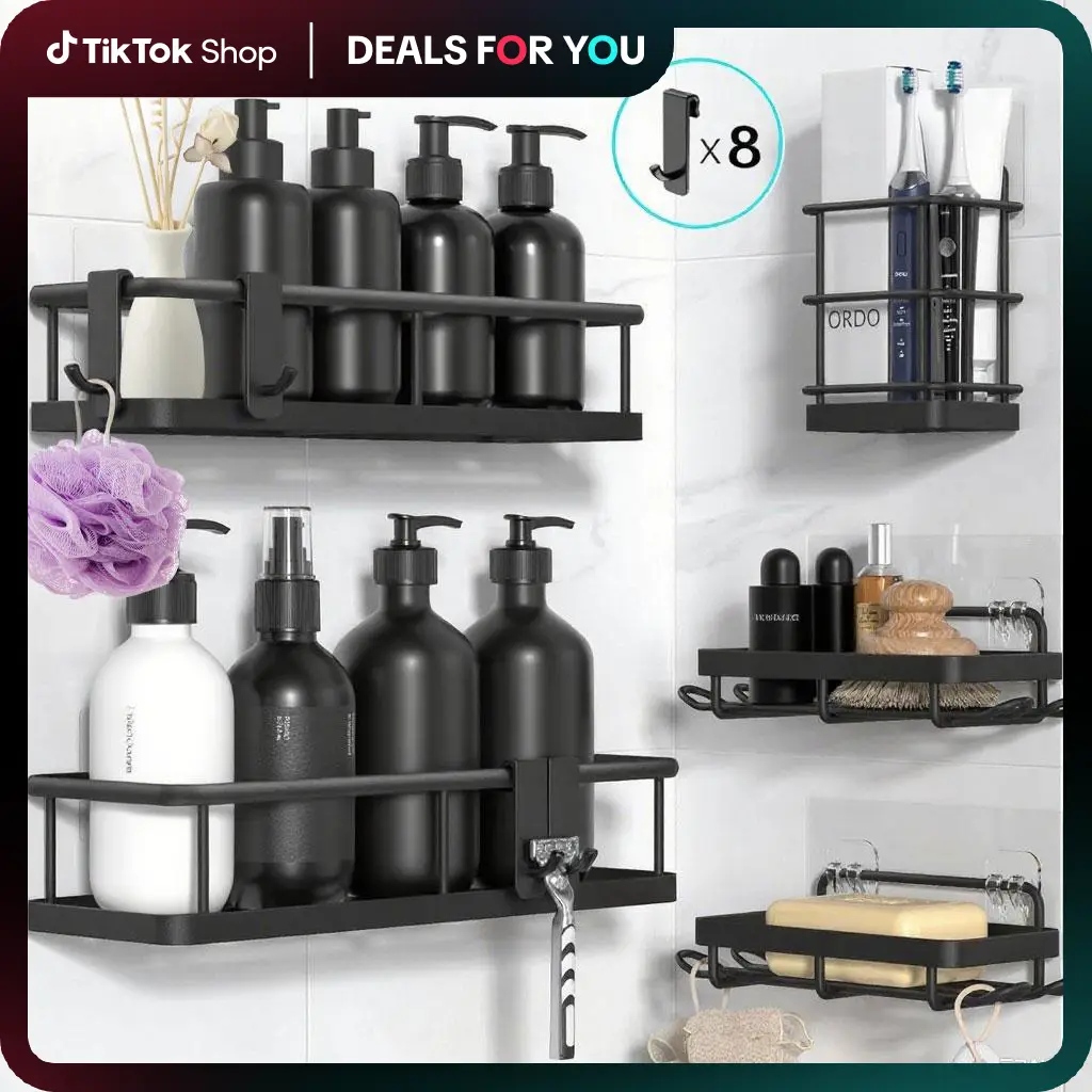 【Mega Deals】Adhesive Shower Shelves, Rustproof Stainless Steel,Large Capacity Bathroom Organizer and Storage,No Drilling Shower Caddy Rack Inside Show