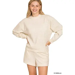 Zenana Scuba Long Sleeve Sweatshirt and Shorts Set