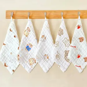 5pcs Baby Washable Cotton Saliva Towels, Soft Skin-Friendly, Cute, Anti-Vomiting Multi-Purpose, Cartoon Animal Print, Perfect Gift for Newborns!