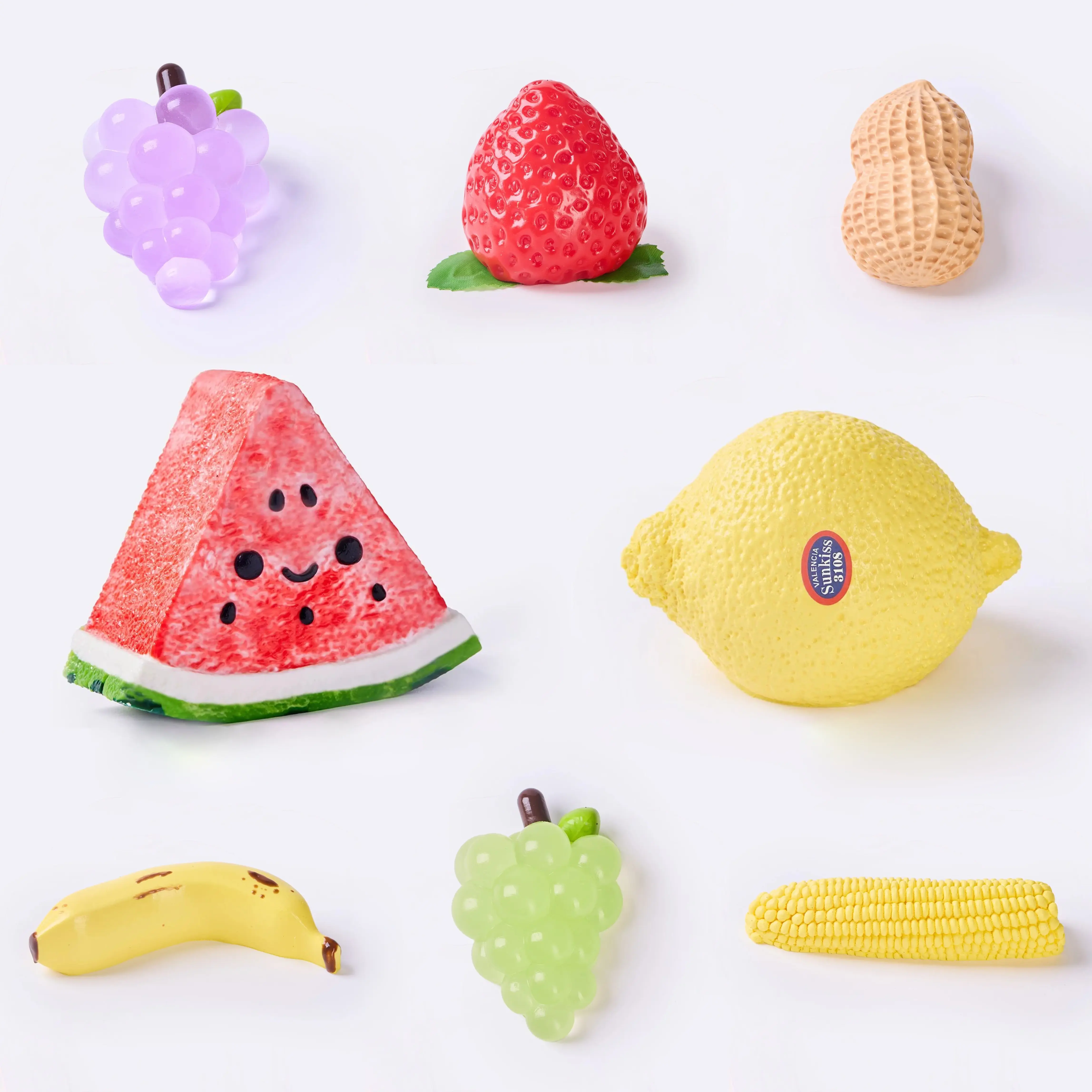 TABASQUISHY 8-Style Fruit & Vegetable Squishy Set, Kawaii Mini Food Stress Relief Fidget Toy, Soft Sensory Toy, Desk Decor Collectible Gift