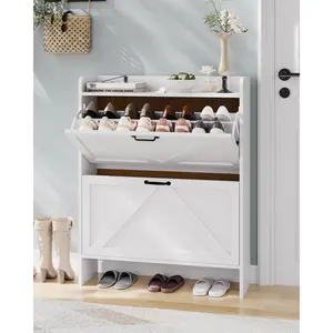 Entryway Slim Shoe Rack, Shoe Storage Cabinet with 2 Flip Drawers, Freestanding Hidden Shoe Organizer Cabinet with Metal Legs, Narrow Shoe Rack Cabinet for Entryway