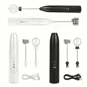 Handheld electric milk frother (black/white, rechargeable): Detachable design + 2 stainless steel egg beaters, perfect for lattes, cappuccinos, matcha, milk froth & more
