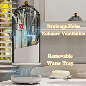 Draining toothbrush holder,Rotating Electric Toothbrush and Toothpaste Holder for Bathroom Countertop, 3 Slots Makeup Brushes Organizer,Multi-purpose function,Unslip & Drainage,Premium Material Plastic,brush holder with lid