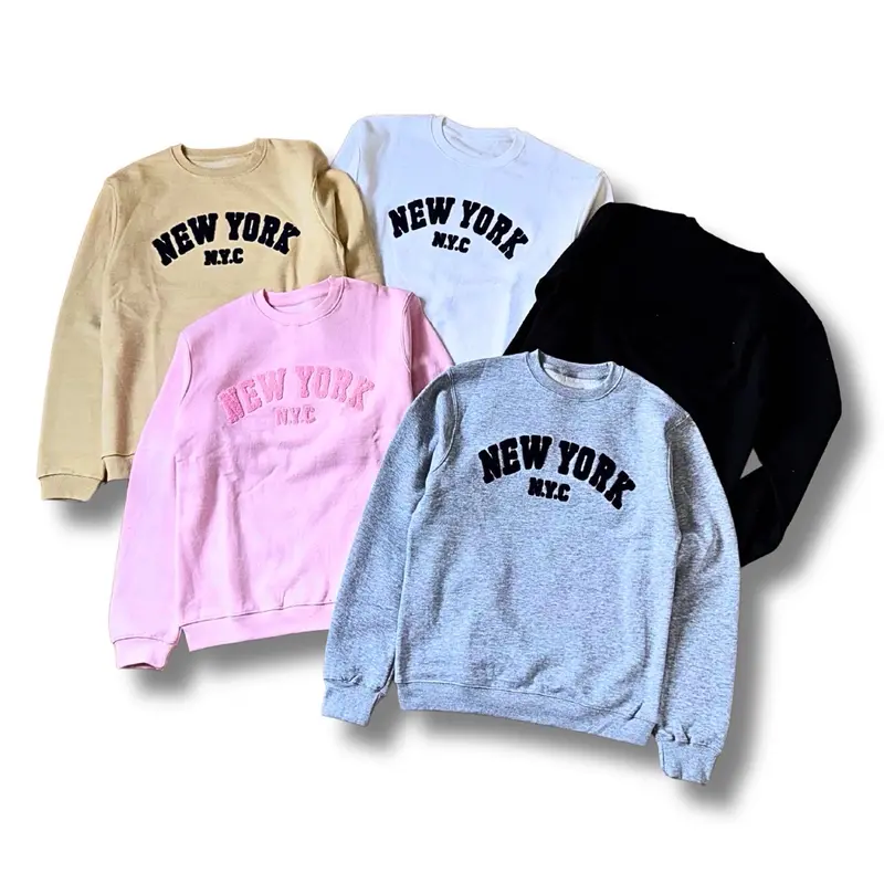 Unisex New York Chenille Patches Embroidery  Regular Fit Long Sleeve Sweatshirt Fall & Winter Daily Wear Outfits Tops Casual Mens Womens Fleece Fabric to keep warm and comfy