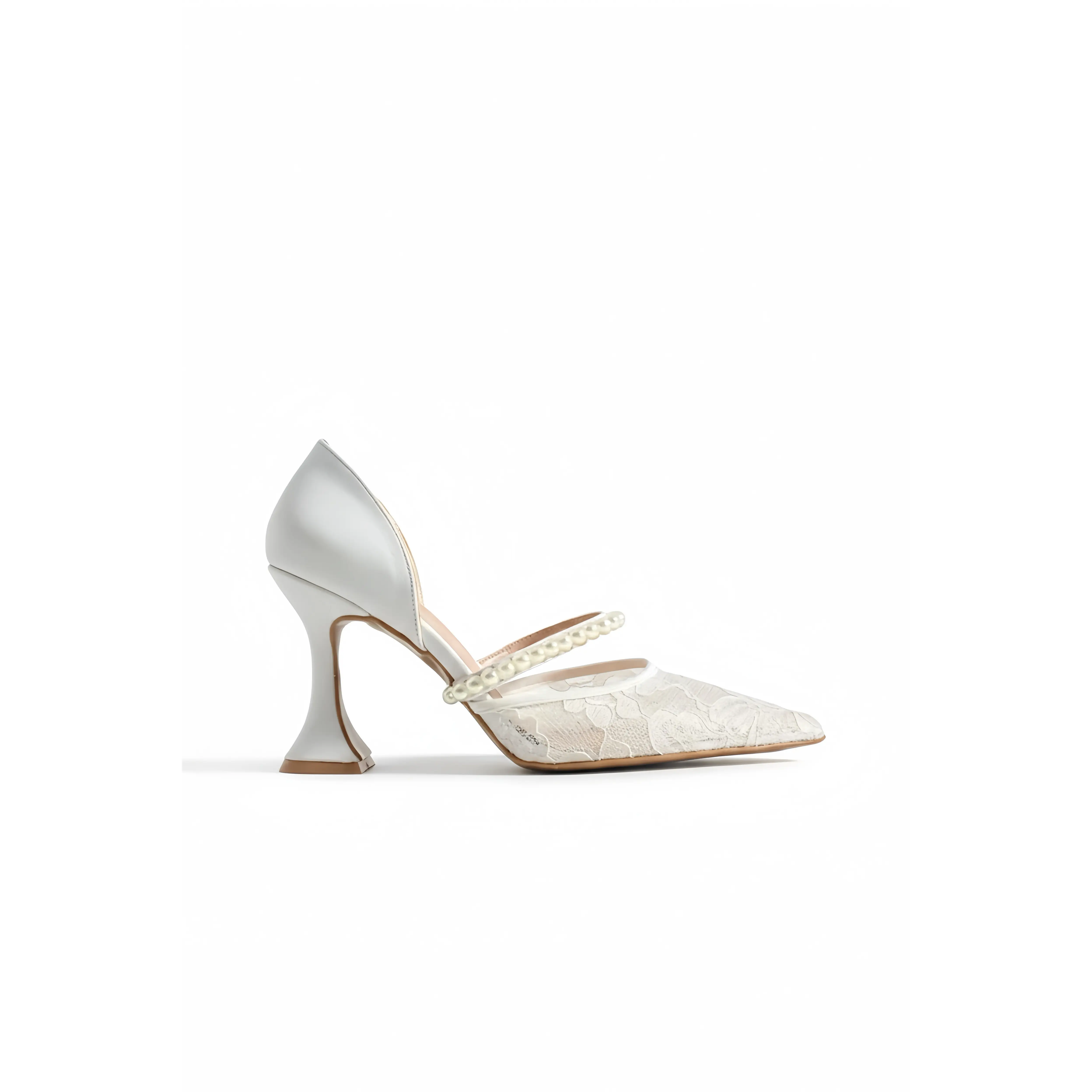 Janice | Ivory Lace High Heels with Pearl Strap