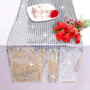 Glitter Disco Table Runner, Mirror Silver Color Sequins, Durable Polyester, Sparkling Star Design, Sparkling Embellishment, Perfect for 70s & 80s Themed Events, Festive Decoration