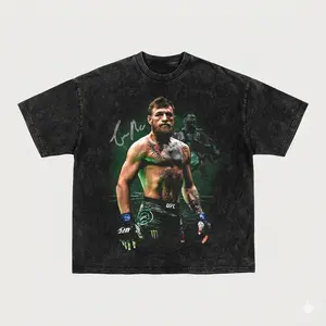 Conor McGregor The Notorious MMA Vintage Graphic T-Shirt - Premium Heavyweight Washed Black Boxy Fit Tee - Ultimate UFC Fan Gift Streetwear Retro Combat Sports Apparel