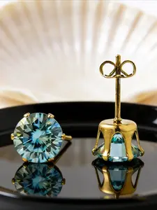 1pair 2.0 Carat Stainless Steel Six-Prong Crown Blue-green Synthetic Moissanite Stud Earrings, Anniversary or Wedding Jewelry for Wife, Elegant Synthetic Moissanite Gift for Her, Birthday or Christmas Jewelry