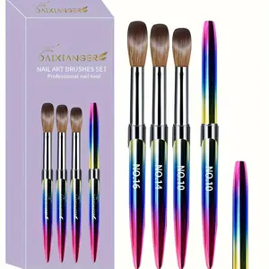 Professional Acrylic Nail Brush Set, 3PCS Size 10/14/16 Brushes for Acrylic Powder Application, 3D Carving & Nail Art Extension, Ombre Handle Nail Tools for DIY Home Salon Manicure