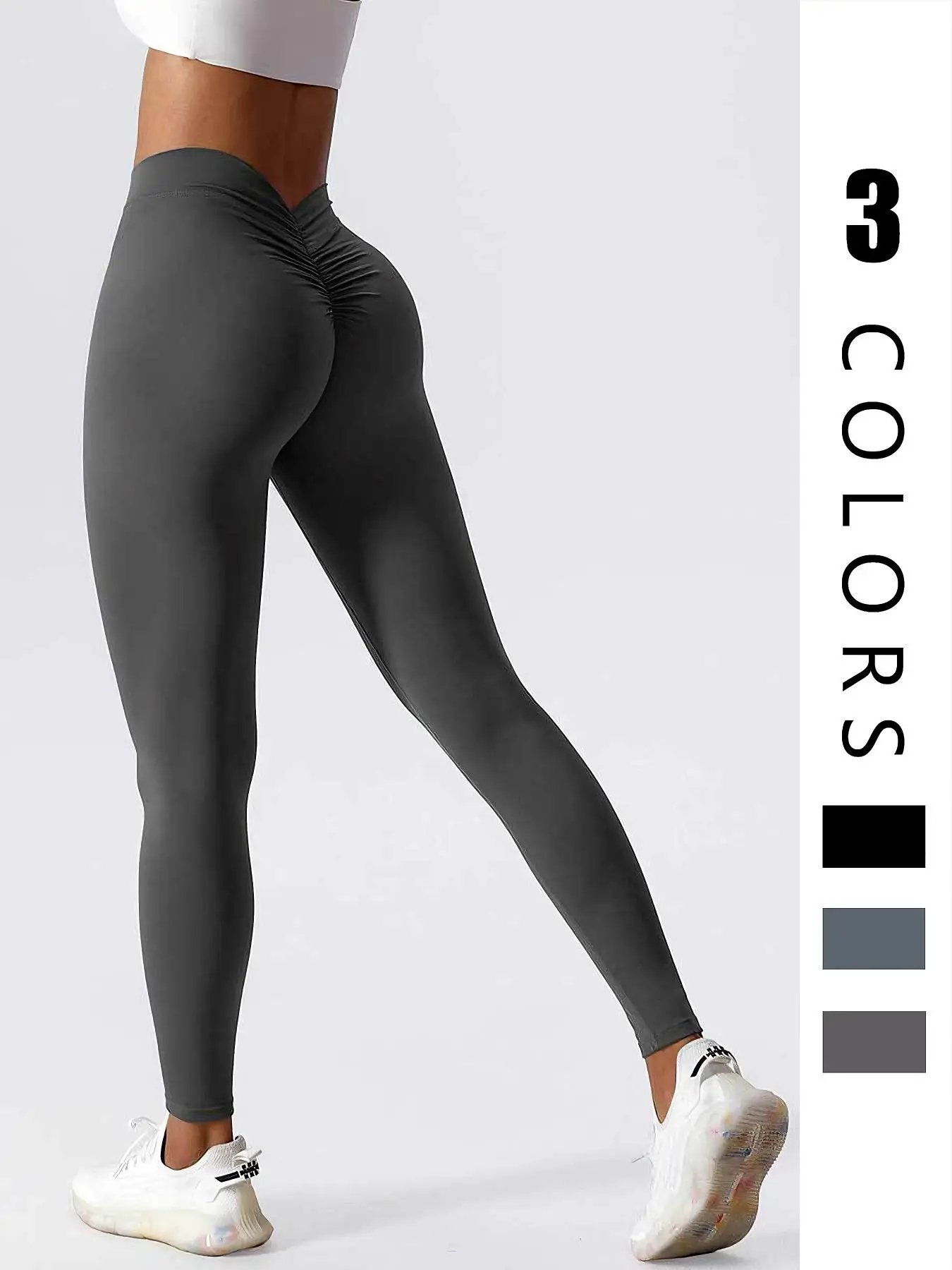 Women's Solid Ruched High Waist Sports Leggings, Butt Lift Yoga Pants, High Stretch Seamless Gym Leggings, Ladies Sportswear for Indoor Outdoor Wear,