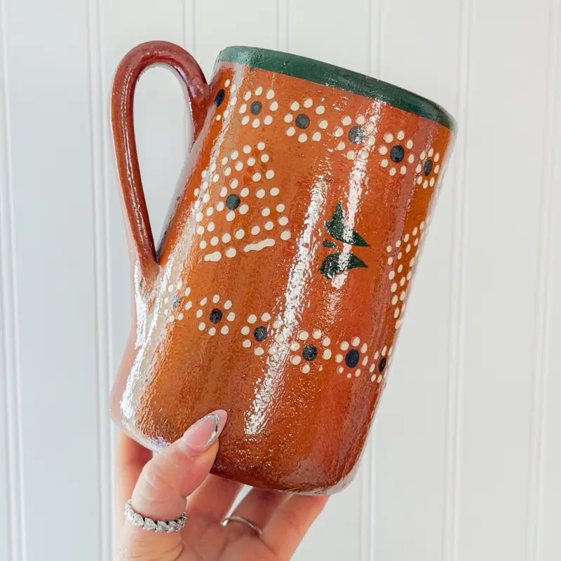 Handmade Mexican Tarro Mug – Inspired Tall Ceramic Mug, Rustic Barro Clay Beer Stein, Father’s Day Gift Reusable Drinkware Cup Washable