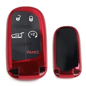 iJDMTOY Chrome Finish Red TPU Key Fob Protective Cover Case For Charger Challenger Dart Durango Journey, Grand Cherokee, Renegade, 200 300, etc