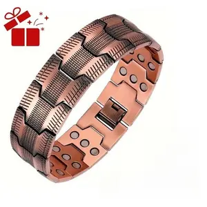 Men's Fashion Copper Magnetic Bracelet, Super Strong Magnet, Zinc Alloy Adjustable Size Tool, Valentine's Day Jewelry Gift, Adjustable Slider Bracelets