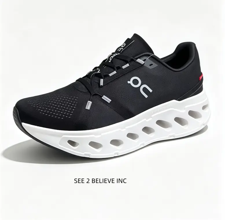This performance‑focused running sneaker comes with breathable black perforated mesh upper and contrasting white hollow thick midsole, delivering reliable cushioning for jogging, gym sessions and long‑time daily city walking.
