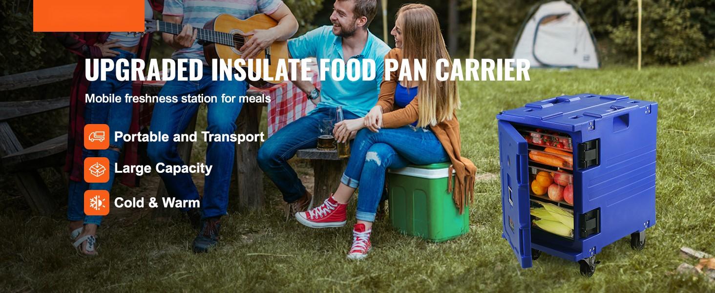 Insulated Food Pan Carrier 82 Qt Hot Box for Catering, LLDPE Food Box Carrier with One-Piece Buckle, Front-Loading Food Warmer with Handles, End Loader with Wheels for Restaurant, Canteen, Cafeteria, Buffet Service, Durable Blue