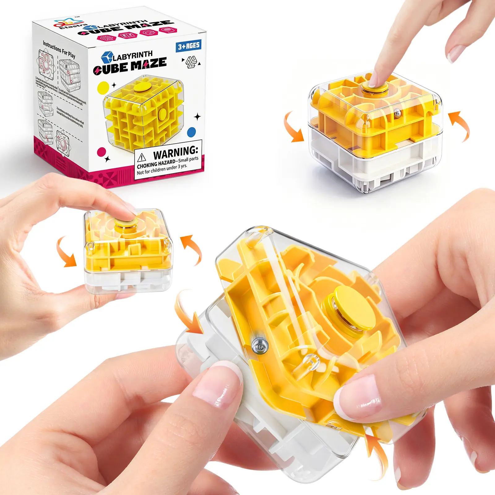 3D Maze Puzzle Cube - Large 2-Step Labyrinth Brain Teaser, ABS Plastic Finger Manipulate Stress Relief Fidget Toy, 3x3 Cube & Ball Stress Relief Toy for Adults, Children Development Fine Motor Skills Exerciser, Finger Manipulate Stress Relief Toys