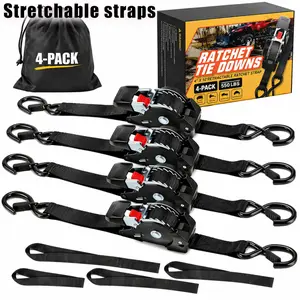 4Pack Retractable Ratchet Straps, 1540lb Break Strength HeavyDuty Auto Self Retracting Ratchet Strap with Soft Loops, 1Inch x 10 Feet Tie Down Straps Easy Retract forMotorcycle Truck Securing Cargo, 4PK