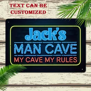1pc Extra Large 12x8 Inch Neon Retro Metal Sign Customizable Cave Decor Personalized Text Neon Red Lettering Heavy Duty Aluminum Garage Basement Home Decorators Durable Construction
