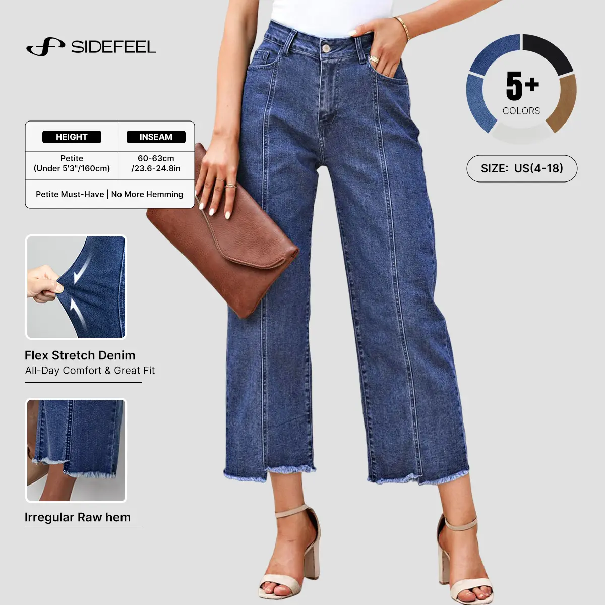 Sidefeel Women's Jeans High Waisted Wide Leg Loose Fit Straight Leg Zimbaplatinum Cropped Denim Pants DealsForYouDays summerwins WeeklyDeals