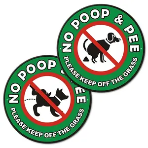 2pcs/set No Peeing No Pooping Dog Sign, No Dog Poop Pee Sign For Yard, 8 X 8 Inches Round Shape Please Be Respectful Sign, Tin Plate Metal Sign Fade Resistant