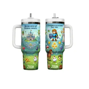 40oz Zelda Tumbler with Handle, Legend of Zelda Cup, Link Princess Gaming Mug, Gamer Gift, Fantasy Travel Mug, Zelda Fan Gift