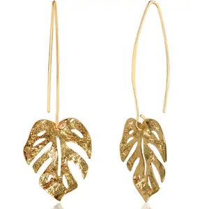 Humble Chic Leaf Earrings for Women - Gold or Silver-tone Tropical Threader or Dangle Earrings