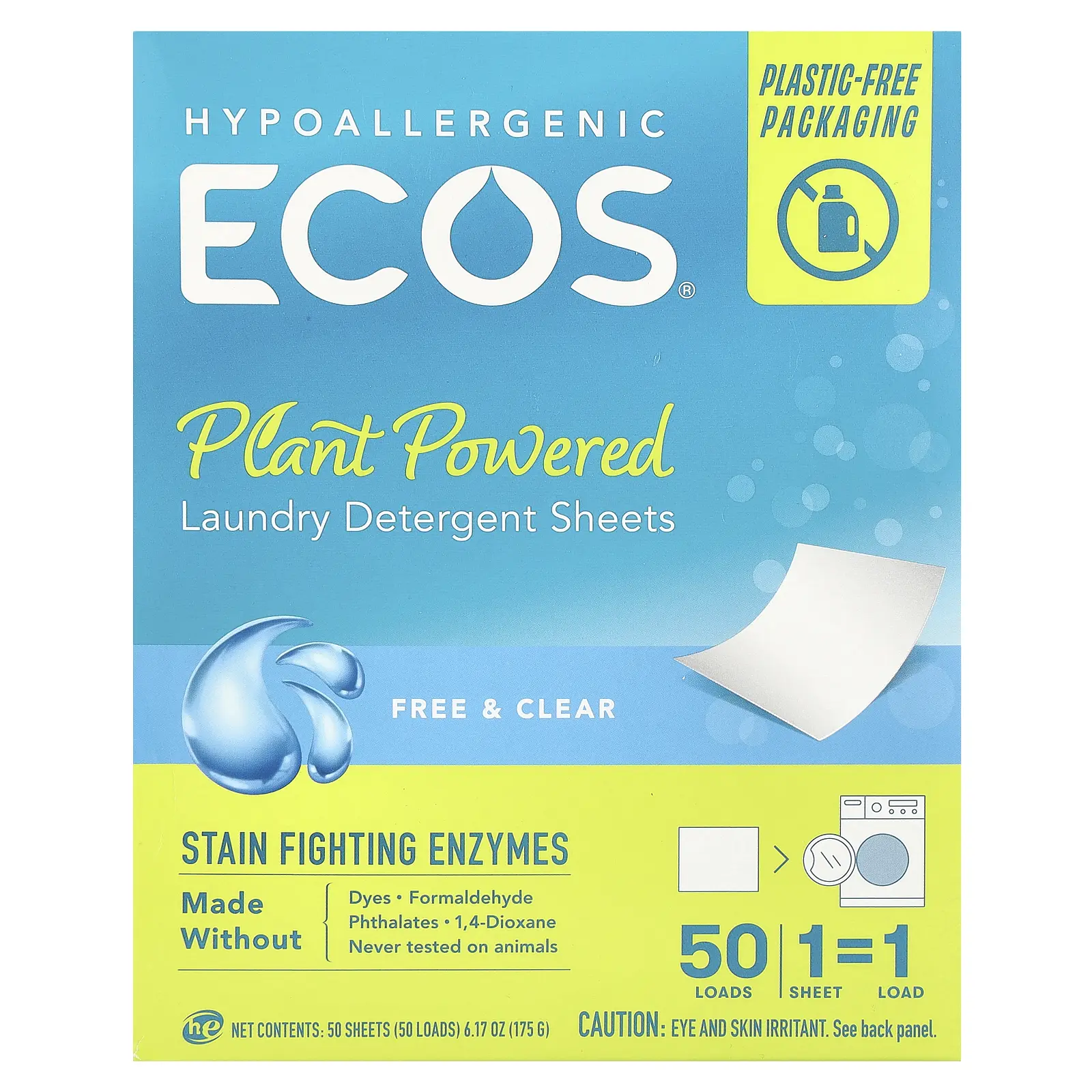 Ecos®, Plant Powered Laundry Detergent Sheets, Free & Clear, 50 Sheets