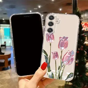 Phone Case: Pink Tulip Floral Phone Case Suitable for Samsung Galaxy A02 A03S A04 A05S A06 A13 A14 A15 A16 5G A21S A22 A23 A24 A25 A26 A32 A34 A35 A36 A50 A52 A53 A54 A55 A56 A73 S21 Ultra S22 Plus S23+ S24 FE S25 Edge S48 Cartoon Transparent
