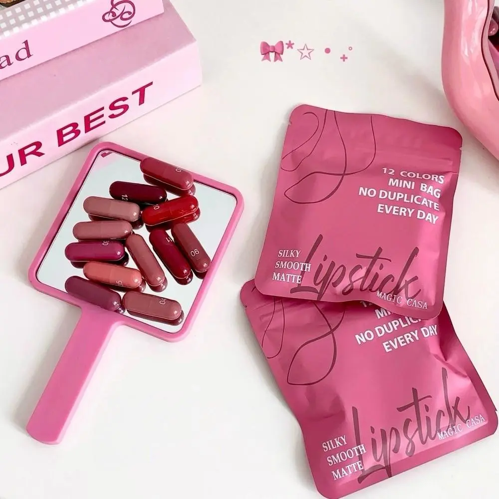 12pcs New Matte Finish Capsule Lipstick Set Non-Sticky Texture Long Lasting Lipstick 12 Colors Lip Gloss Daily Makeup