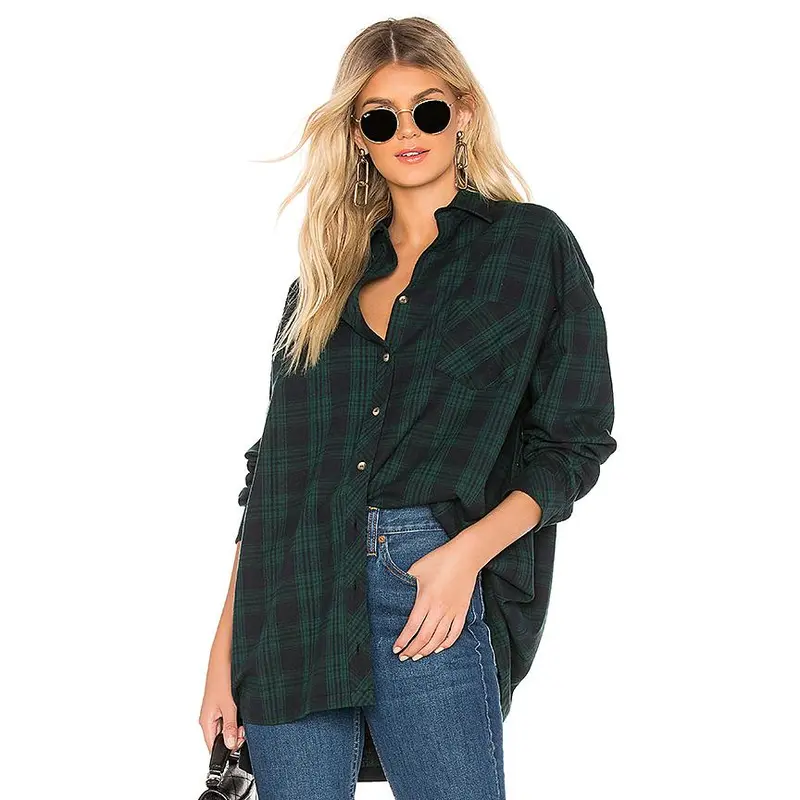 superdown Audriana Oversized Flannel Top in Green