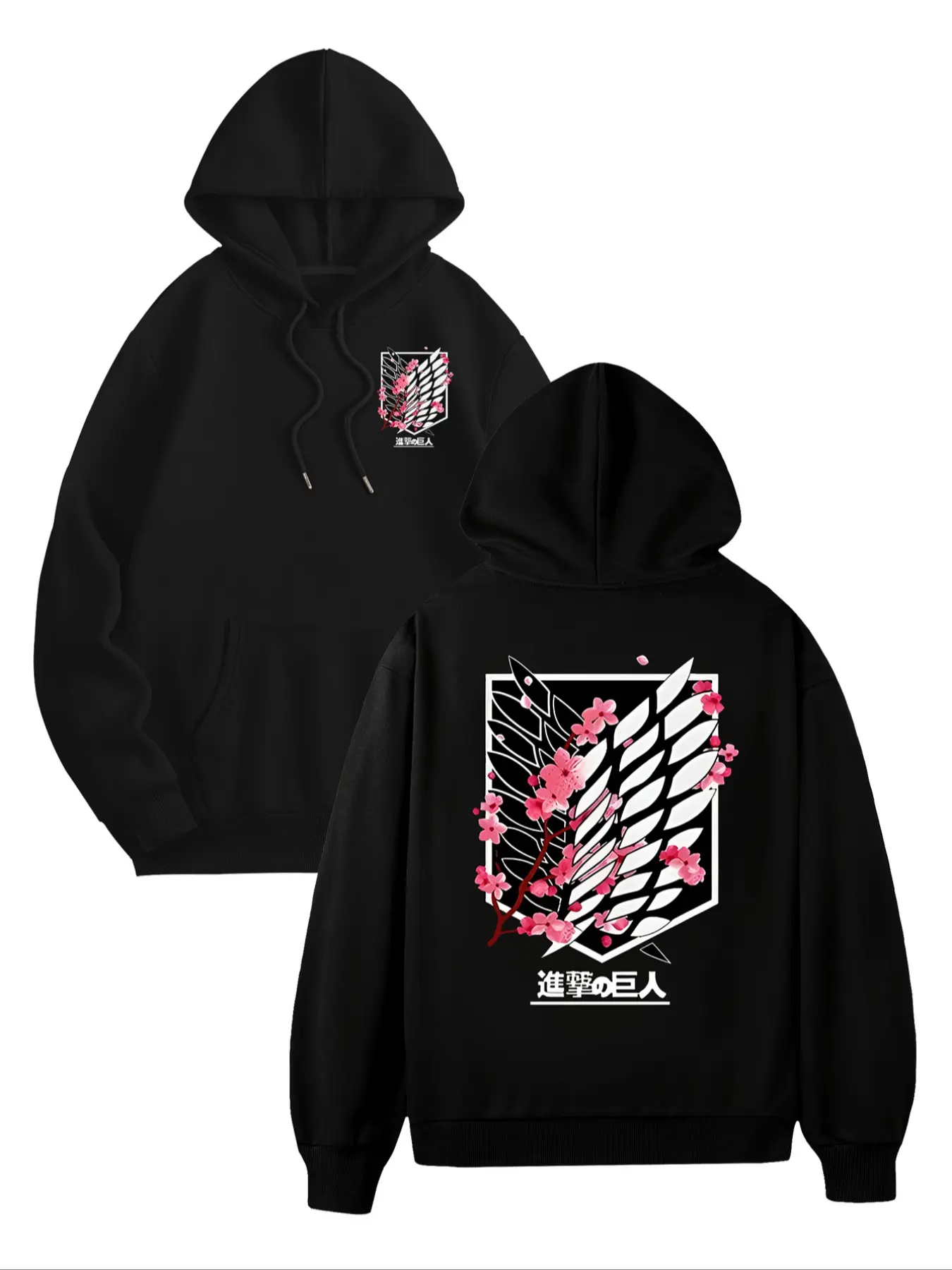 Unisex Attack on Titan Cherry Blossom Scout Regiment Hoodie, Anime Romantic Streetwear Graphic, Print Oversized Hoodie, Comfortable Knitted Fleece Casual Fitted Hoodie, Everyday & Anime Wear, Relaxed Fit Sakura Scout Hoodie, Kangaroo