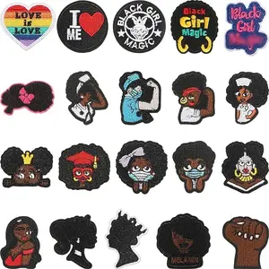 20 Pieces Black Girl Patches Iron on Patches for Clothing Afro Girl Embroidered Patches Sew On Patch Applique for Clothes Backpacks Jeans Jackets DIY Craft (Cute Style)