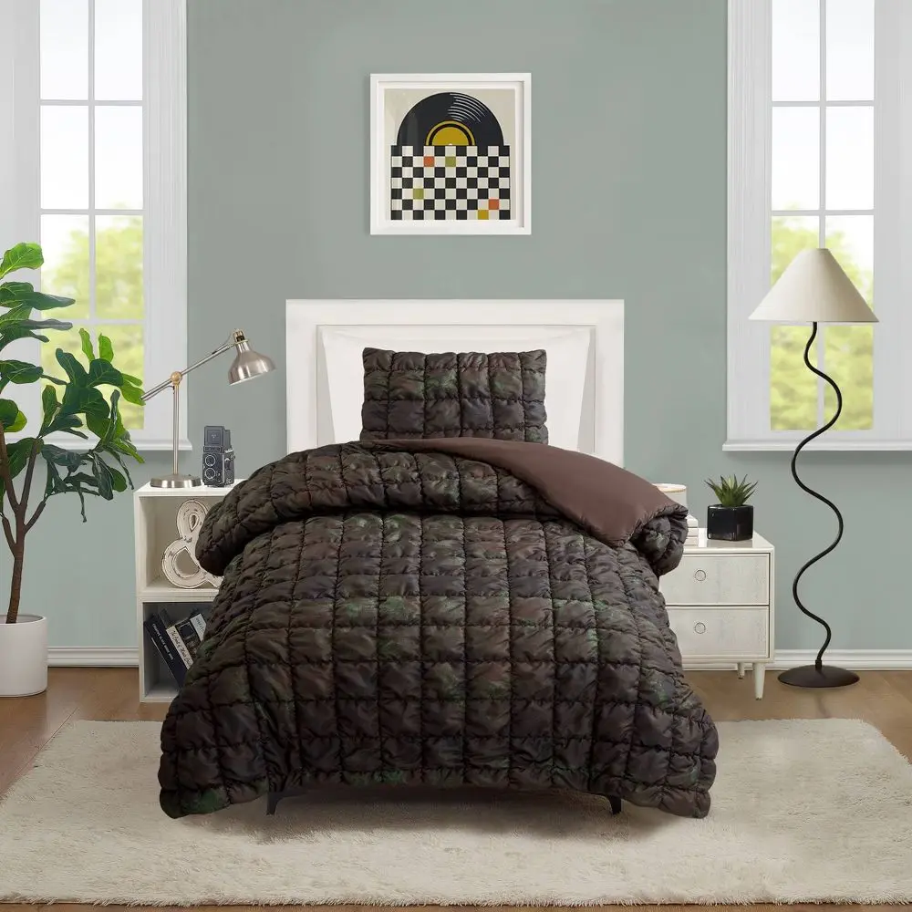Seek Square Puffer Comforter Bedding Sets, Machine Washable, Microfibre-Polyester Material, No Theme Design