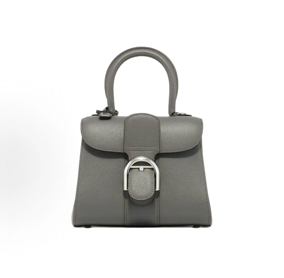 Pre-owned delvaux Brillant Mini Top Handle Handbag Elephant Gray Box Calf Leather, Palladium Hardware, Detachable Shoulder Strap, 2506591, Top Handle Handbags