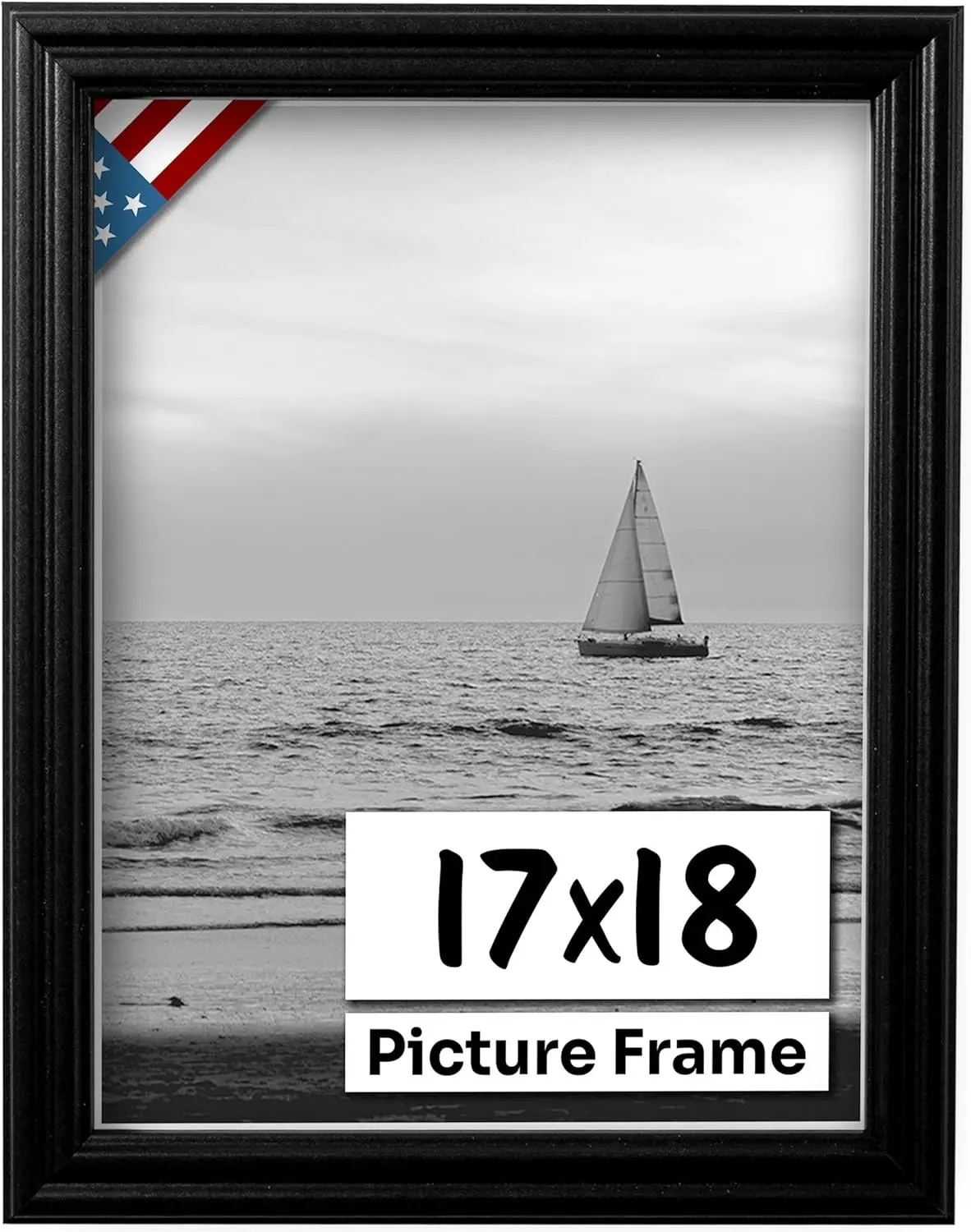 17x18 Picture Frame .75" Inch Wide Handmade Solid Wood Black Wall Decor Frame with Preinstalled Hangers and UV Blocking Plexiglass