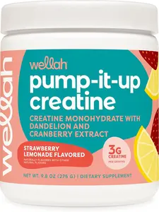 Wellah Pump-It-Up Creatine (50 Servings, Strawberry Lemonade) - Creatine Monohydrate with Dandelion & Cranberry Extract