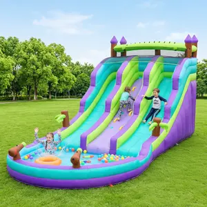 Inflatable Water Slide Park 、Backyard Bounce House with Splash Pool & Water Cannons Pool Float Colorful Custom Bunny Silicone Protector