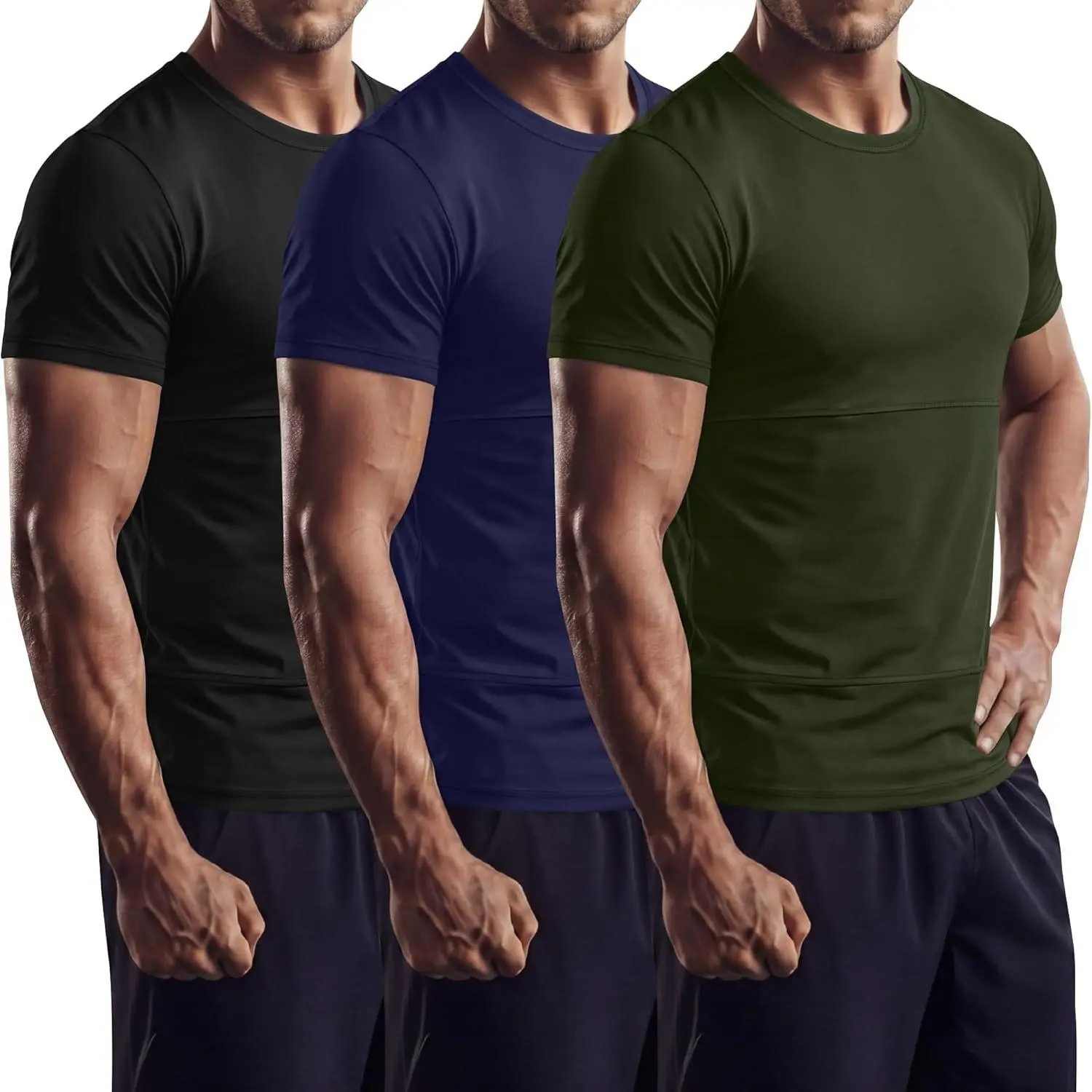 August Alley 3 Pack Men's Compression Shirts Short Sleeve Athletic Slim Fit Base Layer Undershirt Running Gym Tight T-Shirts