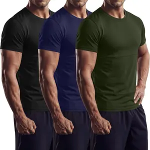 August Alley 3 Pack Men's Compression Shirts Short Sleeve Athletic Slim Fit Base Layer Undershirt Running Gym Tight T-Shirts