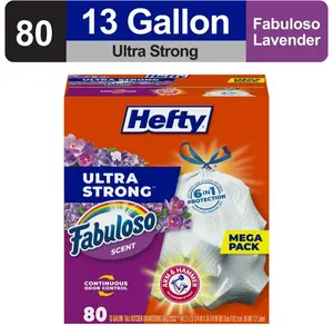 Hefty Ultra Strong 13 gallon Trash Bags, Tall Kitchen Trash Bags, White, Fabuloso Scent, 80 Bags