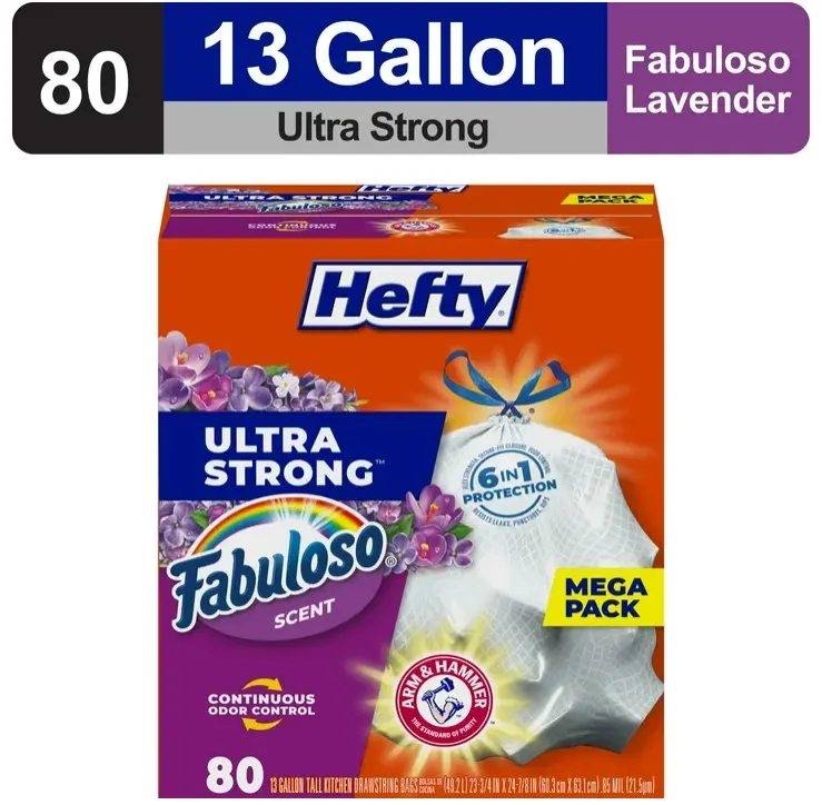 Hefty Ultra Strong 13 gallon Trash Bags, Tall Kitchen Trash Bags, White, Fabuloso Scent, 80 Bags