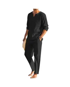 COOFANDY Men's Suits Set 2 Piece set men Cotton Linen Henley Shirt Long Sleeve and Casual Beach Pants Summer Yoga Outfits Gift Ideas