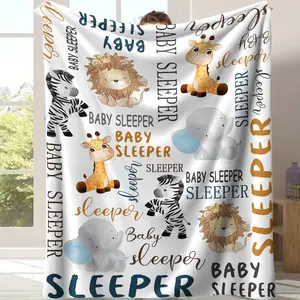 Baby Sleeper Safari Animal Throw Blanket Cute Lion Giraffe Elephant & Zebra Print Flannel Ultra Soft for Newborn Toddler Nursery