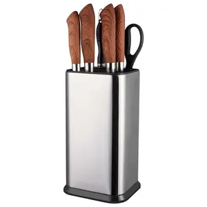 Stainless Steel Multi-grid Kitchen Knife Holder, 1 Count Multifunctional Storage Knife Rack, Large Capacity Kitchen Storage Shelf For Home, Knifeholder